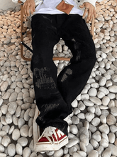 Schwarze, lockere Jeans mit Ziernähten für Herren im Used-Look